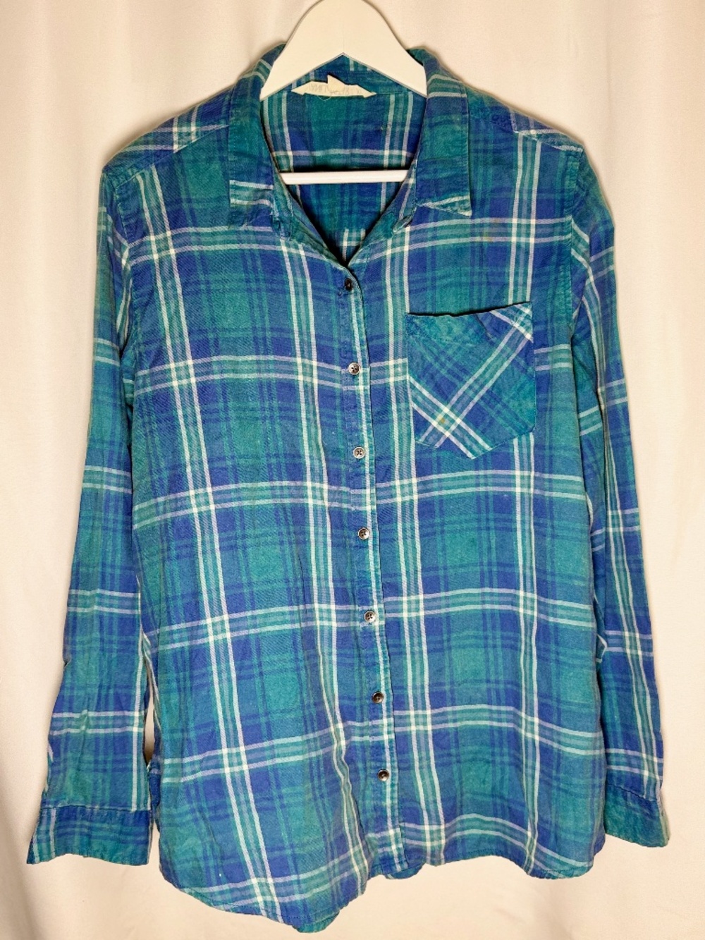 Vanilla Star Blue Teal Plaid Soft Button Down Shirt XL